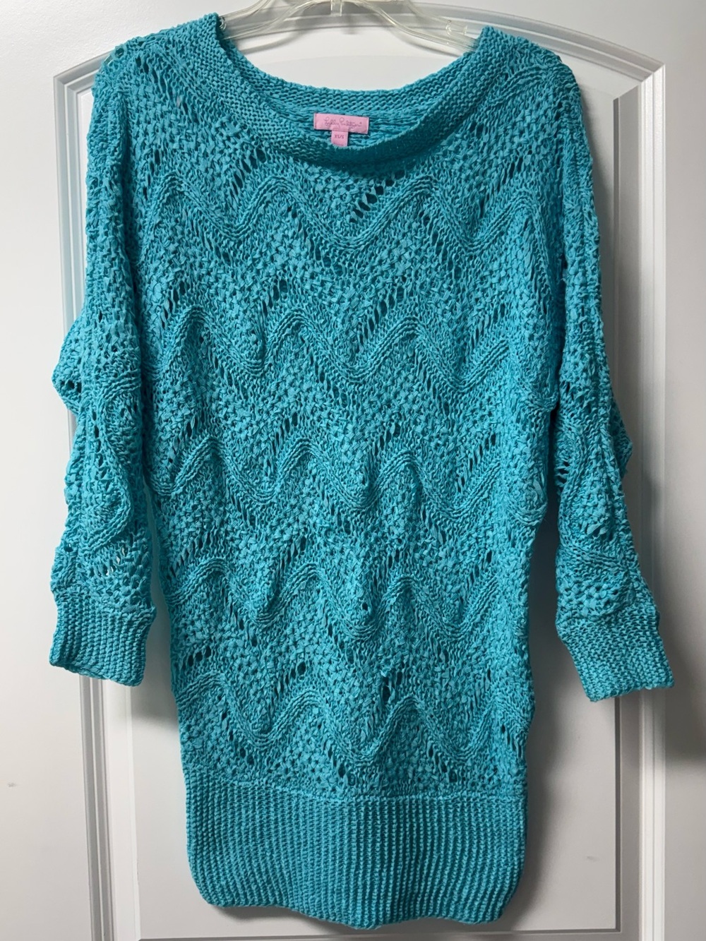 Lilly Pulitzer Larissa Open Knit Tunic Sweater Beach Teal/Turquoise XS /Sm